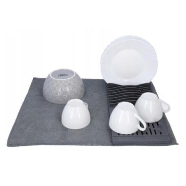 Imagem de Easy Clean Escorredor de Louças Dobrável, Aço Inoxidável, Cinza, Retrátil para Parede, 12 Pratos, com Tapete Mágico, 60x30x60cm