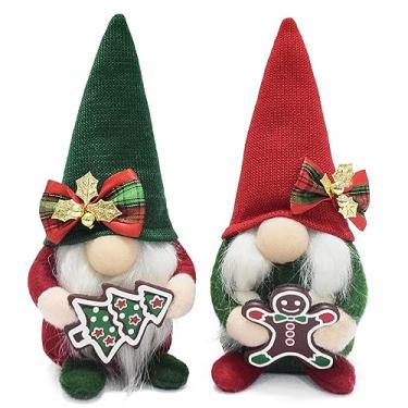 Imagem de Attiigny Gnomos de Natal de pelúcia com pão de gengibre, estatueta de gnomos vermelhos e verdes nórdicos suecos feitos à mão para presente de boneca de elfo navidad para decoração de escritório em