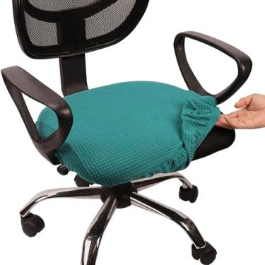 Imagem de Melaluxe Capa de cadeira de escritório jacquard elástica, lavável removível, capa para cadeira de mesa giratória, azul petróleo