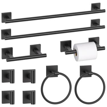 Imagem de Conjunto de 10 peças de toalheiro preto fosco, suporte de papel higiênico duplo, conjunto de ferragens de banheiro, toalheiro de aço inoxidável de 60 cm para banheiro montado na parede