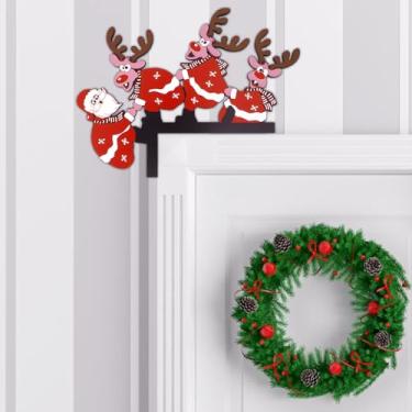 Imagem de Decorações de porta de Natal, enfeite de porta de Natal de ângulo reto, ângulo esquerdo, decoração de canto de cervo de Papai Noel para festival, casa e festa