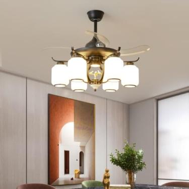 Imagem de Ventilador de teto moderno e discreto com LED, luxuoso para sala de estar, restaurante, quarto, escritório, casa de campo ou hotel, com controle remoto (6 lâmpadas, 1 unidade).