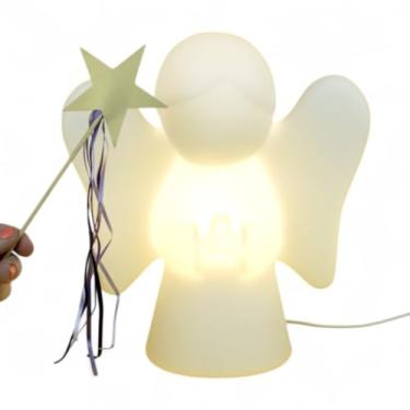 Imagem de Luminária Abajur Anjinho Branco Polietileno | Luz Noturna Decorativa para Quarto de Bebê e Infantil | Proteção e Paz | Bivolt e Cabo 1,8m