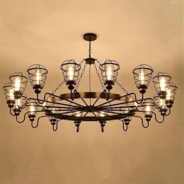 Imagem de Luminária pendente vintage industrial com LED, estilo americano, ideal para sala de estar, restaurante, quarto, casa de campo, loft, loja de roupas, café, bar, casa de família (16 lâmpadas).