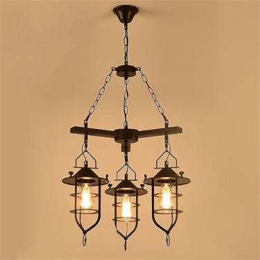 Imagem de Luminária pendente vintage industrial com LED, estilo americano, ideal para sala de estar, restaurante, quarto, casa de campo, loft, loja de roupas, café, bar, casa de família (3 lâmpadas).