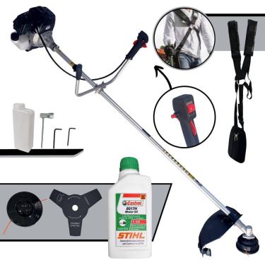 Imagem de Roçadeira Máquina de Corta Grama Toyama RT43LB-25A À Gasolina 43cc 1,7HP Alta Rotação Completo Com Carretel de Nylon + Faca 3 Pontas + ÓLEO STIHL 2T