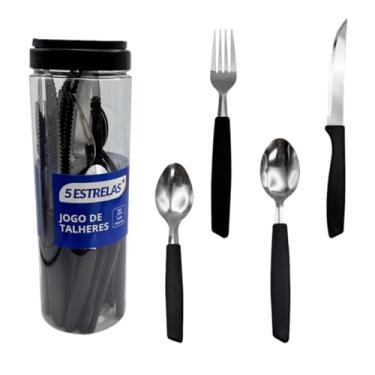 Imagem de Jogo 24 Talheres Cabene – Complete Cutlery Set Inox com Cabos Plásticos Pretos