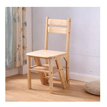 Imagem de Banqueta de escada multifuncional dobrável de 4 níveis, utilitário de banco de banco, cadeira conversível de madeira natural para biblioteca doméstica prateleira de escada - capacidade 150 kg (cor de