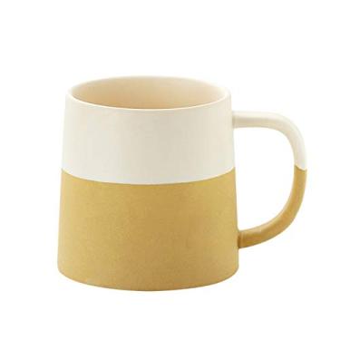 Imagem de Yalych Caneca grande de cerâmica xícara de café 430 g caneca de grés grande com alça, adequada para latte, cappuccino, chá, 6 estilos estão disponíveis xícara de café xícara de café (cor: bege