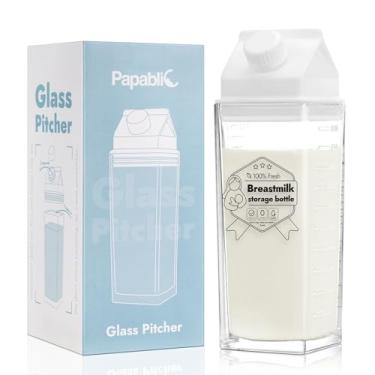 Imagem de Papablic Jarra de vidro para leite materno, recipiente de armazenamento de leite materno de 500 ml para amamentação, jarra de vidro reutilizável em forma de caixa de leite para geladeira