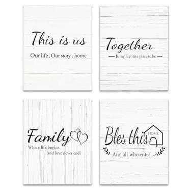 Imagem de GTYNU Conjunto de 4 impressões de arte de parede doméstica, decoração de casa de fazenda, THIS IS US/TOGETHER/BLESS THIS HOME/FAMILY Decoração de parede para sala de estar, quarto, arte de parede de