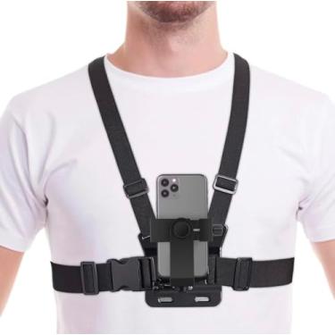 Imagem de Suporte Peitoral Ajustável para Celular e GoPro – Colete de Filmagem Esportiva com Giro 360°, Cintas Elásticas Confortáveis, Compatível com Smartphones Android/iOS e Todas as Câmeras GoPro