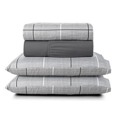 Imagem de Jogo Lençol Celi King Micropercal 200 Fios 4Pçs Xadrez Cinza - Casa Sc