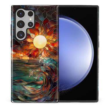 Imagem de Flivro Capa para Samsung Galaxy S23 Ultra, capa rígida 2 em 1 PC e amortecedor interno de silicone, antiarranhões, à prova de choque, design fino, vitral, ondas de sol