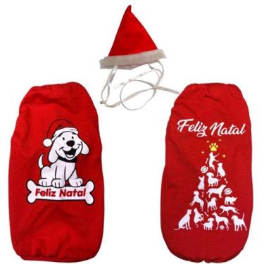 Imagem de Kit 2 Camisetas E 1 Gorrinho De Natal Para Cães E Gatos M - Nicapet