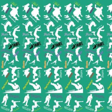 Imagem de Papel De Parede Verde Com Manobras Skate Adesivo Decorativo - LRP