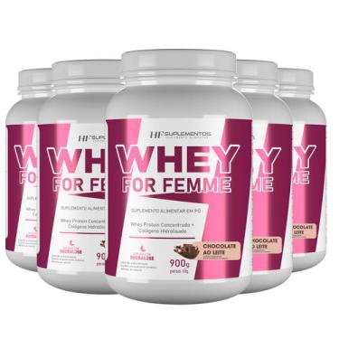 Imagem de 5x whey for femme + colageno hidrolisado 900g chocolate hf suplementos
