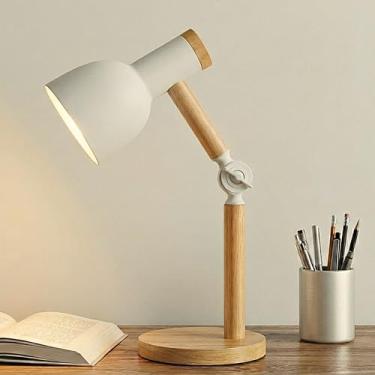 Imagem de Luminária de Mesa Articulavel | Abajur Quarto com Base de Madeira Dobrável | Abajur de Mesa Articulável para Home Office e Escritórios - Bivolt, E27 (branco)