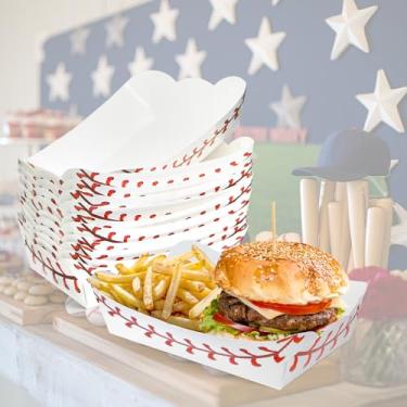 Imagem de 12 bandejas de papel para festa de beisebol – Bandejas descartáveis para servir com design de beisebol, lanche e barcos nacho para dia de jogo, festa de aniversário, eventos esportivos, suprimentos de