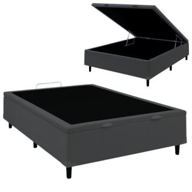 Imagem de Base Box Baú Casal 138x188x35 Suede Pistão a Gás Galego Home, Cinza