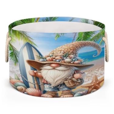 Imagem de Cesto grande redondo de armazenamento de gnomos de praia, organizador de brinquedos para crianças, dobrável, com alça, cesto de roupa suja para sala de estar, lavanderia, berçário, quarto, caixa de