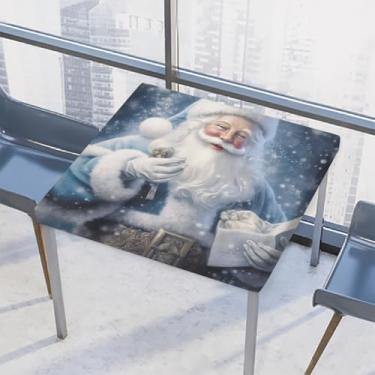 Imagem de hongjinglin Toalha de mesa quadrada para uso externo com borda elástica, toalha de mesa quadrada limpável, Papai Noel, toalha de mesa branca de Natal para ambientes externos, pátio, sala de jantar