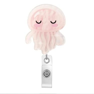 Imagem de Sphers Carretel de crachá de água-viva rosa fofo com clipe retrátil para médicos de enfermagem