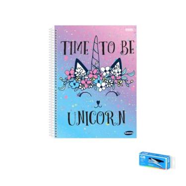 Imagem de Kit Caderno Feminino 1 Matéria Capa Dura 96 Folhas KBOM + Grampeador Alicate S-150 Cis