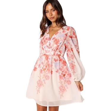 Imagem de Petal & Pup Minivestido feminino de manga comprida Hattie, Rosa floral, PP