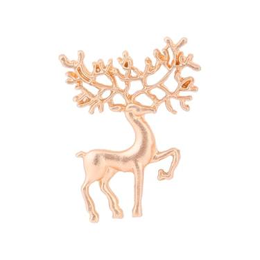 Imagem de Broche de cabeça de veado bronze para homens e mulheres vintage oco chifre lapela broche elegante metal forma rena acessório de roupas