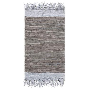 Imagem de Safavieh Vintage Leather Collection VTL310D Tapete de realce de couro boho feito à mão com franjas, 60 x 10 cm, cinza claro/castanho acastanhado