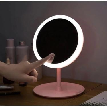 Imagem de Espelho de Maquiagem com LED, USB, Iluminação Dupla Fria e Quente, Portátil, 18cm Diâmetro, Branco e Rosa Sortido, para Beleza e Cuidados com a Pele