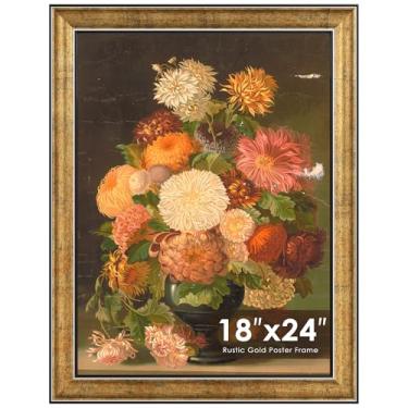 Imagem de Picrit Moldura de pôster dourada rústica de 45 x 61 cm com borda ornamentada de 5 cm de largura - estilo antigo barroco para montagem na parede e arte de galeria, 1 pacote