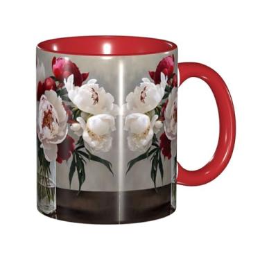 Imagem de Zeraoke Canecas de café criativas com estampa de flores de peônia, personalizadas, presente para família, tamanho de 325 ml, unissex