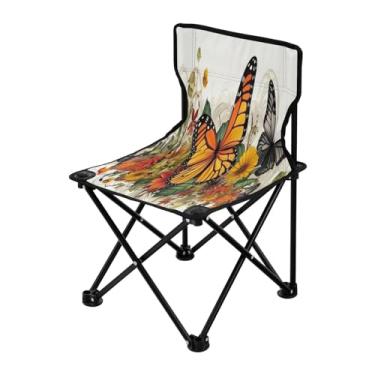 Imagem de Wassud Cadeira de acampamento leve portátil flores e borboletas cadeira dobrável ao ar livre Oxford pano cadeira de praia para jardim praia pesca