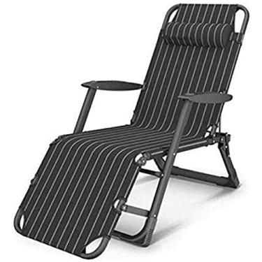 Imagem de YYBOES Espreguiçadeira portátil dobrável, espreguiçadeira, ajustável, cadeira de jardim, cadeira reclinável, cadeira dobrável com suporte para travesseiro de pescoço 200 kg, faixa preta e branca