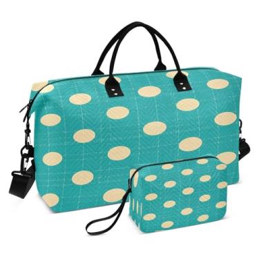 Imagem de STAYTOP Bolsas de viagem com fundo azul de bolinhas brancas, 2 peças, bolsas esportivas para homens e mulheres, bolsa de ginástica para fim de semana com bolsa de higiene pessoal
