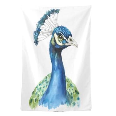 Imagem de STAYTOP Tapeçaria de parede pavão aquarela tapeçaria para decoração de casa dormitório sala de estar quarto tapete de parede (90 × 60 pol)