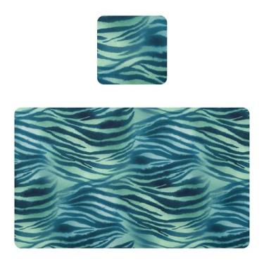 Imagem de Burbuja Jogo americano de pele de zebra azul verde conjunto de 4 para mesa de jantar, tapetes de mesa de cozinha antiderrapantes resistentes ao calor, fáceis de limpar, 30 x 45 cm
