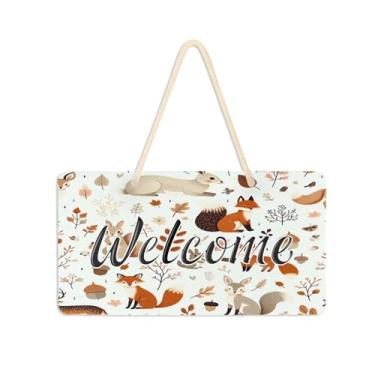 Imagem de Burbuja Placa de boas-vindas Fox Bunny para porta da frente, placa de boas-vindas de PVC para decoração de férias, 15 x 28 cm