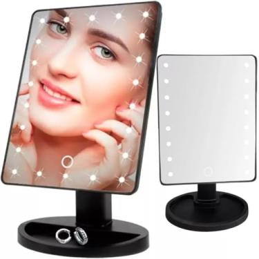 Imagem de Espelho de Maquiagem com Luz LED, Rotação 360°, Base para Acessórios, Touch Screen, Preto