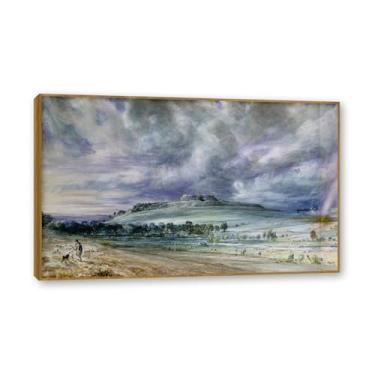 Imagem de Moldura de teca. Arte em tela romantismo estilo constable (paisagem 66), pintura de paisagem inglesa emoldurada, decoração de parede elegante para sala de estar escritório. 30 x 48 cm - 11,8 x 18,8