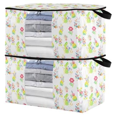 Imagem de Burbuja Pacote com 2 organizadores de bolsa de armazenamento com alças para roupas, cobertores, roupa de cama, bolsa de armazenamento dobrável para coelhos coloridos com zíper e janela transparente