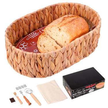 Imagem de Cesta de pão grande com pedra de aquecimento e pano - aquecedor de pão de terracota, cesta oval de pão de 32 x 21 cm com aquecedor - presentes para padeiro de casa de anfitriã de Natal - aquecedor de