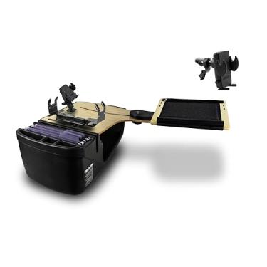 Imagem de AutoExec Reach Desk Banco traseiro lado esquerdo para sua estação de trabalho de veículo e escritório móvel, bétula, com suporte para impressora, suporte para telefone e clipe de ventilação do