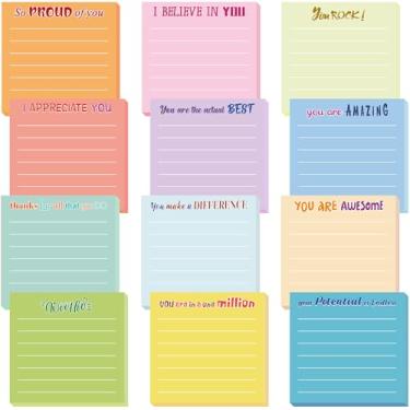 Imagem de Yinder 12 peças de notas adesivas de agradecimento do funcionário, presente de Natal, blocos de notas de motivação a granel, mini presente inspirador para professor, enfermeira, colega de trabalho
