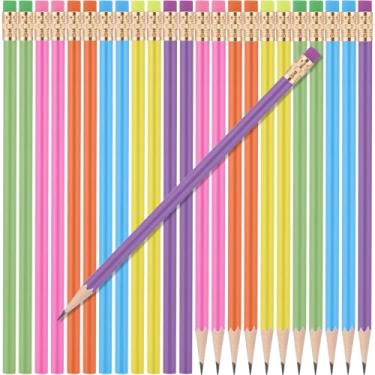 Imagem de Weekgrat 24 lápis redondos HB lindos lápis a granel para escola grafite lápis de cor de madeira com borracha para desenhar, esboçar, casamento, escola, material de professor, recompensa de estudante