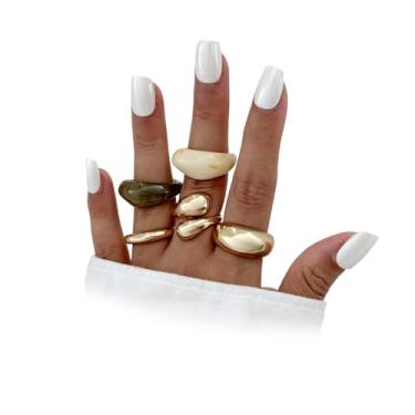 Imagem de Navirix Conjunto de anéis de dedo grossos dourados para mulheres, conjunto de anéis de dedo irregulares de acrílico, moderno e empilhável para abraços, acessórios de joias de festa de formatura, Liga