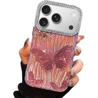 Imagem de I-MGAE-IN-AR Capa compacta para iPhone 17 Pro Max com design de borboleta, moldura de proteção de lente de câmera de diamante 3D, capa protetora de TPU macio e macio à prova de choque para mulheres