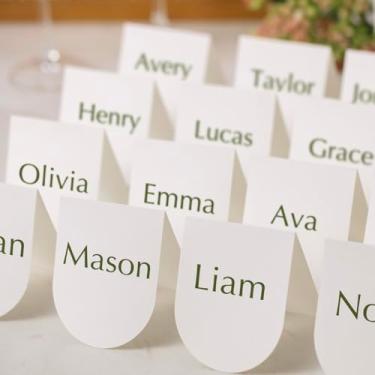 Imagem de 100 cartões de lugar, mesa de arco de 8 x 10 cm, imprimível em impressoras a laser/jato de tinta, cartões de barraca, cartões de nome para jantar, festa, evento, catering, nome da mesa